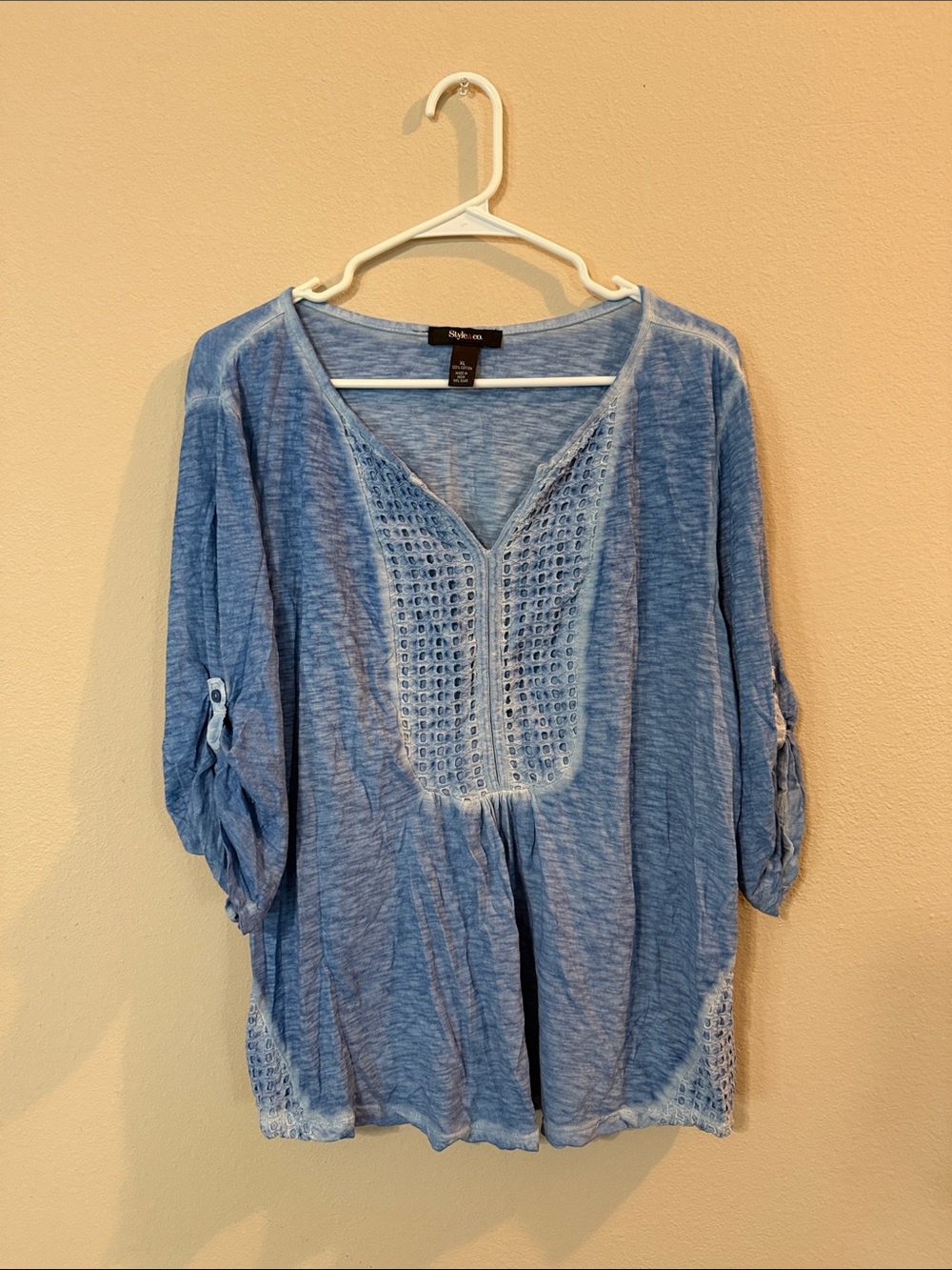 Style & Co. Light Blue Crochet-Trim Peasant Tunic
